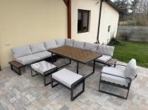 Aranżacja: Duży komplet mebli na taras z narożnikiem, fotelem i pufami Panaon Corner XXL Light Beige Teak