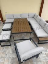 Aranżacja: Duży komplet mebli na taras z narożnikiem, fotelem i pufami Panaon Corner XXL Light Beige Teak