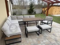 Aranżacja: Duży komplet mebli na taras z narożnikiem, fotelem i pufami Panaon Corner XXL Light Beige Teak