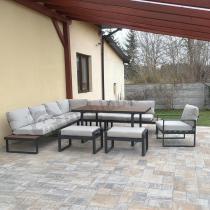 Aranżacja: Duży komplet mebli na taras z narożnikiem, fotelem i pufami Panaon Corner XXL Light Beige Teak