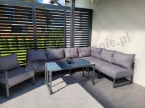 Aranżacja: Duży komplet mebli ogrodowych modułowych z wysokim stołem i fotelem Trapeno 6 modułów grafit