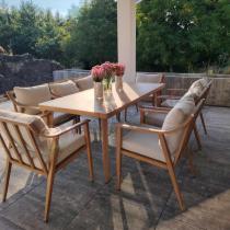 Aranżacja: Duży komplet ogrodowych mebli obiadowych aluminiowo "drewniany" - stół i 8 foteli Else - Creme