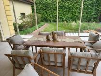 Aranżacja: Duży komplet ogrodowych mebli obiadowych aluminiowo "drewniany" - stół i 8 foteli Else - Creme