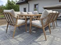 Aranżacja: Duży komplet ogrodowych mebli obiadowych aluminiowo "drewniany" - stół i 8 foteli Else - Creme