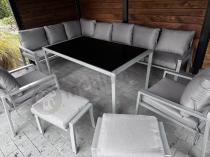 Aranżacja: Duży narożnik na taras ze stołem obiadowym fotelami i pufami Sodor Corner XXL - Silver