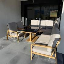 Aranżacja: Duży narożnik ogrodowy 7 osobowy z regulowanym stołem i fotelami Tavaro Corner XL Plus Wood