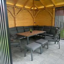 Aranżacja: Duży narożnik ogrodowy metalowy 294x184cm Doros Corner XXL z 2 fotelami, 2 pufami i stołem 160cm - Polywood Dark Grey