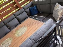 Aranżacja: Duży narożnik ogrodowy metalowy 294x184cm Doros Corner XXL z 2 fotelami, 2 pufami i stołem 160cm - Polywood Dark Grey