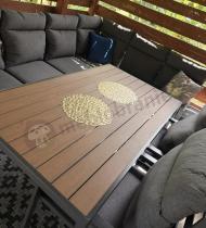 Aranżacja: Duży narożnik ogrodowy metalowy 294x184cm Doros Corner XXL z 2 fotelami, 2 pufami i stołem 160cm - Polywood Dark Grey