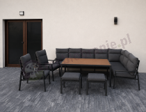 Aranżacja: Duży narożnik ogrodowy metalowy 294x184cm Doros Corner XXL z 2 fotelami, 2 pufami i stołem 160cm - Polywood Dark Grey