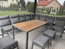 Aranżacja: Duży narożnik ogrodowy metalowy 294x184cm Doros Corner XXL z 2 fotelami, 2 pufami i stołem 160cm - Polywood Dark Grey