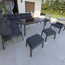 Aranżacja: Duży narożnik ogrodowy metalowy 294x184cm Doros Corner XXL z 2 fotelami, 2 pufami i stołem 160cm wysokie oparcia - Da