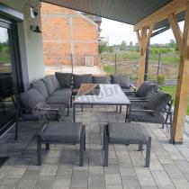 Aranżacja: Duży narożnik ogrodowy metalowy Sodor Corner XXL z fotelami, pufami i stołem 160cm - Dark Grey