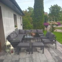 Aranżacja: Duży narożnik ogrodowy metalowy Sodor Corner XXL z fotelami, pufami i stołem 160cm - Dark Grey