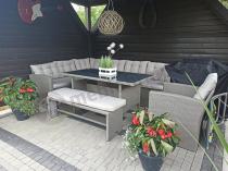 Aranżacja: Duży zestaw narożny na taras z technorattanu Topiano Plus Grey & Ivory