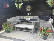 Aranżacja: Duży zestaw narożny na taras z technorattanu Topiano Plus Grey & Ivory