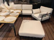 Aranżacja: Eleganckie beżowe meble na taras z 8 modułow ze stolikiem Salve Beige 6 Comfort