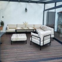 Aranżacja: Eleganckie beżowe meble na taras z 8 modułow ze stolikiem Salve Beige 6 Comfort