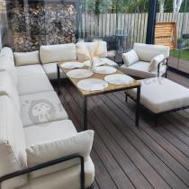 Aranżacja: Eleganckie beżowe meble na taras z 8 modułow ze stolikiem Salve Beige 6 Comfort