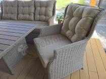 Aranżacja: Eleganckie meble technorattanowe dla 8 osób Fiorento - 2 sofy, 2 fotele i duży stół polywood - Beige