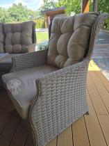 Aranżacja: Eleganckie meble technorattanowe dla 8 osób Fiorento - 2 sofy, 2 fotele i duży stół polywood - Beige