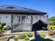 Aranżacja: Grafitowa pergola ogrodowa z zasłonami 3x5,5 stelaż aluminiowy Kirn