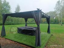 Aranżacja: Grafitowa pergola ogrodowa z zasłonami 4x4 Niro - Grey