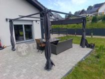 Aranżacja: Grafitowa pergola ogrodowa z zasłonami 4x4 Niro - Grey