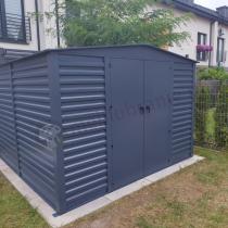Aranżacja: Grafitowa szopa ogrodowa z grubszej blachy Dettel Plus 300x300x205cm - drzwi na zawiasach - Antracite A16