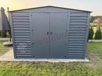 Aranżacja: Grafitowa szopa ogrodowa z grubszej blachy Dettel Plus 300x300x205cm - drzwi na zawiasach - Antracite A16