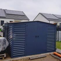 Aranżacja: Grafitowa szopa ogrodowa z grubszej blachy Dettel Plus 300x300x205cm - drzwi na zawiasach - Antracite A16