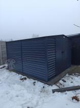 Aranżacja: Grafitowa szopa ogrodowa z grubszej blachy Dettel Plus 300x360x205cm - drzwi na zawiasach - Antracite A16