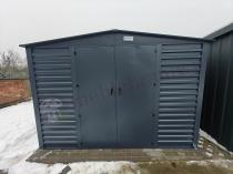 Aranżacja: Grafitowa szopa ogrodowa z grubszej blachy Dettel Plus 300x360x205cm - drzwi na zawiasach - Antracite A16