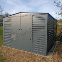 Aranżacja: Grafitowa szopa ogrodowa z grubszej blachy Dettel Plus 300x360x205cm - drzwi na zawiasach - Antracite A16