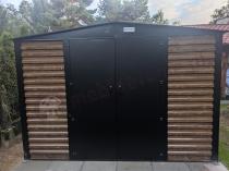 Aranżacja: Grafitowa szopa ogrodowa z grubszej blachy Dettel Plus 300x360x205cm - drzwi na zawiasach - Wooden