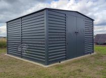 Aranżacja: Grafitowa szopa ogrodowa z grubszej blachy Dettel Plus 360x360x205cm - drzwi na zawiasach - Antracite A16