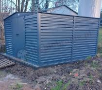 Aranżacja: Grafitowa szopa ogrodowa z grubszej blachy Dettel Plus 360x360x205cm - drzwi na zawiasach - Antracite A16