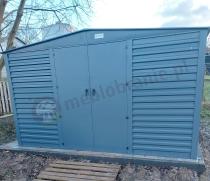 Aranżacja: Grafitowa szopa ogrodowa z grubszej blachy Dettel Plus 360x360x205cm - drzwi na zawiasach - Antracite A16