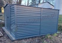 Aranżacja: Grafitowa szopa ogrodowa z grubszej blachy Dettel Plus 360x360x205cm - drzwi na zawiasach - Antracite A16