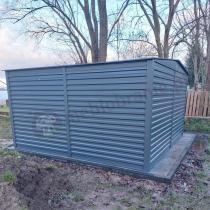 Aranżacja: Grafitowa szopa ogrodowa z grubszej blachy Dettel Plus 360x360x205cm - drzwi na zawiasach - Antracite A16