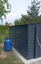 Aranżacja: Grafitowa szopa ogrodowa z grubszej blachy Dettel Plus 360x360x205cm - drzwi na zawiasach - Antracite A16