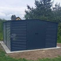 Aranżacja: Grafitowa szopa ogrodowa z grubszej blachy Dettel Plus 360x360x205cm - drzwi na zawiasach - Antracite A16