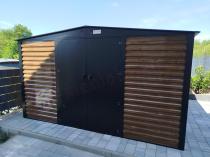Aranżacja: Grafitowa szopa ogrodowa z grubszej blachy Dettel Plus 360x360x205cm - drzwi na zawiasach - Wooden