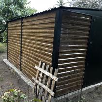 Aranżacja: Grafitowa szopa ogrodowa z grubszej blachy Dettel Plus 360x360x205cm - drzwi na zawiasach - Wooden