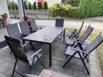 Aranżacja: Grafitowe meble aluminiowe - stół 180cm i składane krzesła - Kanbery Antracite 8+1
