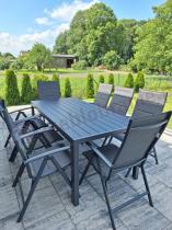 Aranżacja: Grafitowe meble aluminiowe - stół 180cm i składane krzesła - Kanbery Antracite 8+1