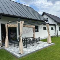 Aranżacja: Grafitowe meble do ogrodu dla 7 osób - sofa 175cm, 2 fotele i 2 pufy - Panaon Dining DG
