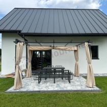 Aranżacja: Grafitowe meble do ogrodu dla 7 osób - sofa 175cm, 2 fotele i 2 pufy - Panaon Dining DG