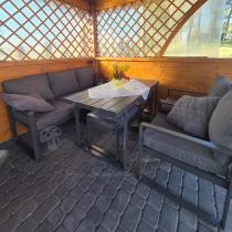 Aranżacja: Grafitowe meble do ogrodu dla 7 osób - sofa 175cm, 2 fotele i 2 pufy - Panaon Dining DG