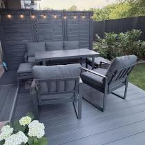 Aranżacja: Grafitowe meble do ogrodu dla 7 osób - sofa 175cm, 2 fotele i 2 pufy - Panaon Dining DG